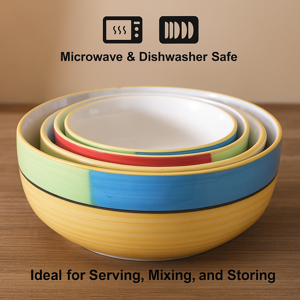 Kunhar Ceramic Mixing Bowl Set – 4 Pieces (1500ml, 800ml, 600ml, 400ml), Yellow – Durable, Microwave & Dishwasher Safe – Ideal for Mixing, Serving & Storage - Image 8